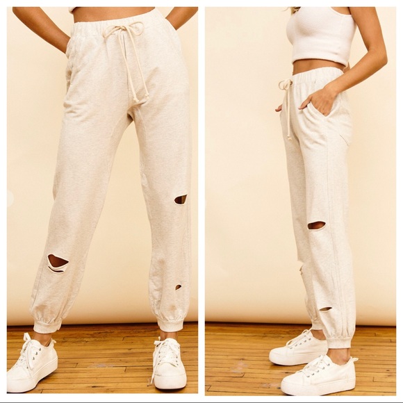 Boho chic Ripped Detail Drawstring joggers - Picture 4 of 5